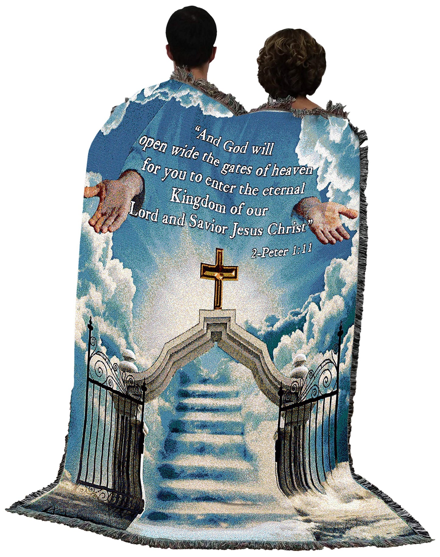 Heaven's Gate 1 Blanket - God Will Open Wide The Gates of Heaven - Scriptures 2 Peter 1:11 Blanket - Sympathy Bereavement Gift Tapestry Throw Woven from Cotton - Made in the USA (72x54)
