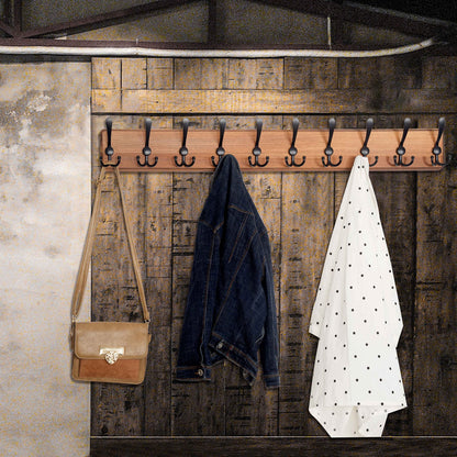 WEBI Coat Rack Wall Mount,38 9/16" Long,10 Hooks,Coat Hooks Wall Mounted,Coat Hanger Wall,Farmhouse Wood Hook Rack Rail,Triple Hooks for Hanging Coats,Clothes,Jacket,Brown