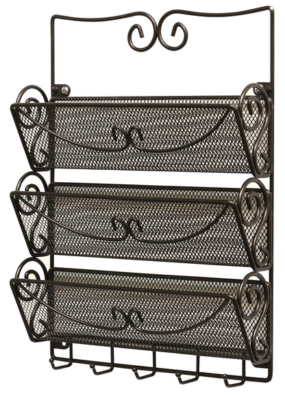 Deco Brothers Wall Mail Organizer with 5 Key Holder, 3 Tier, Bronze