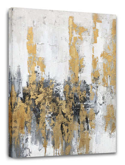 Yihui Arts Modern Abstract Skyline Canvas Wall Artwork with Gold Foil Hand Painted Art Painting Pictures for Living Room Bathroom Home Decoration