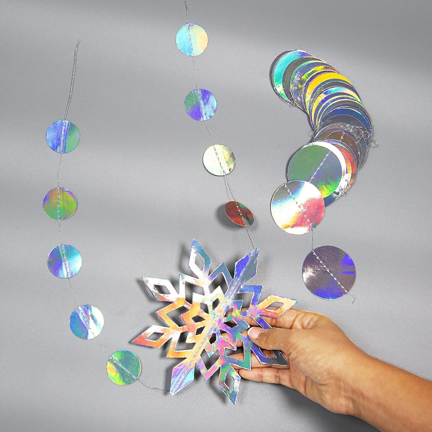 Cheerland Iridescent Snowflake Garland Winter Wonderland Hanging Decorations Holographic Snowflakes Ceiling Streamer for Christmas Onederland Frozen Birthday Decor Wedding Xmas Party Supplies