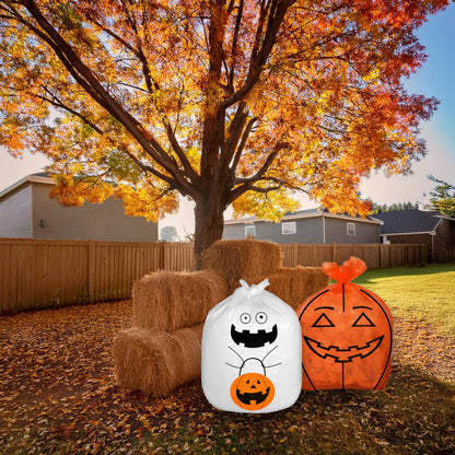 Set Of 4 Halloween Decorative Giant Lawn Bags With Twist Ties (Pumpkin & Ghost)