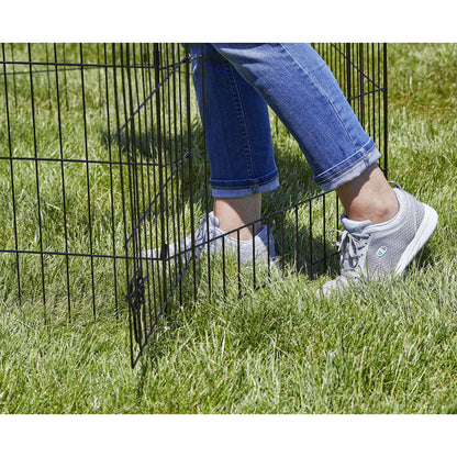 MidWest Homes for Pets Folding Metal Dog Exercise Pen and Pet Playpen with Door, Includes Grounding Stakes and Provides 1.5 Meters of Play Space, 61 cm Tall, Black E-Coated, 550-24DR