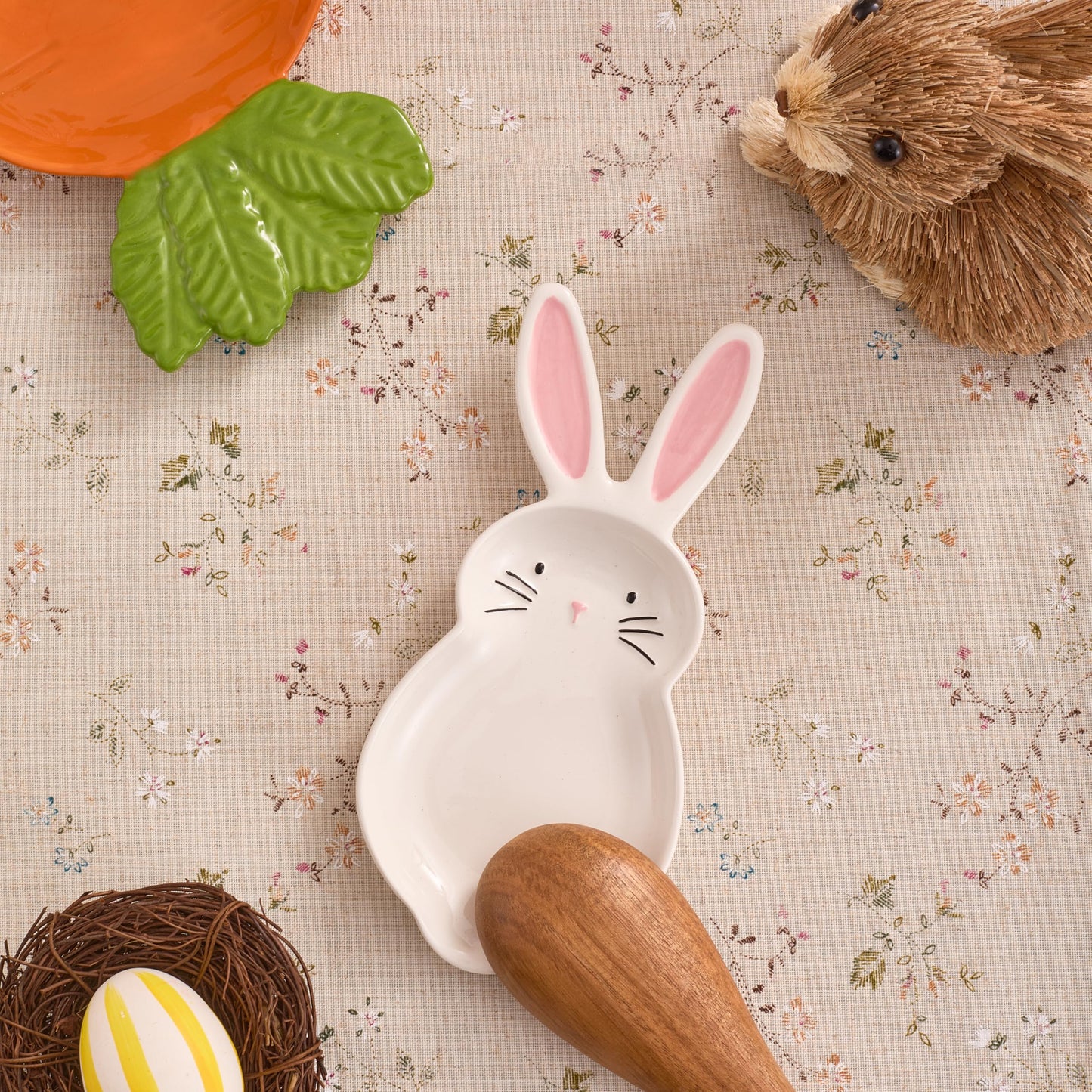 Bico Dreamy Rabbit Ceramic Hand Painted Easter Spoon Rest, Microwave and Dishwasher Safe