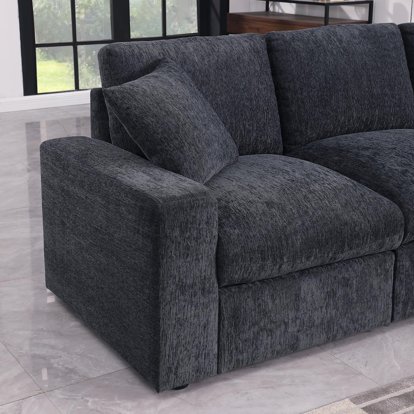 YOPTO 127" Modular Sectional Sofa,Modern Oversized Cloud Couch with Cup Holder&USB Port,7 Seat Convertible L-Shaped Chenille Sofas W/Ottoman,Pillows&Storage Box,Comfy Couches for Living Room,Dark Gray