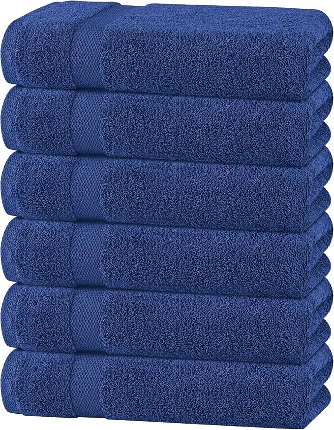 White Classic Wealuxe Navy Blue Bath Towels 24x50 Inch, Cotton Towel Set