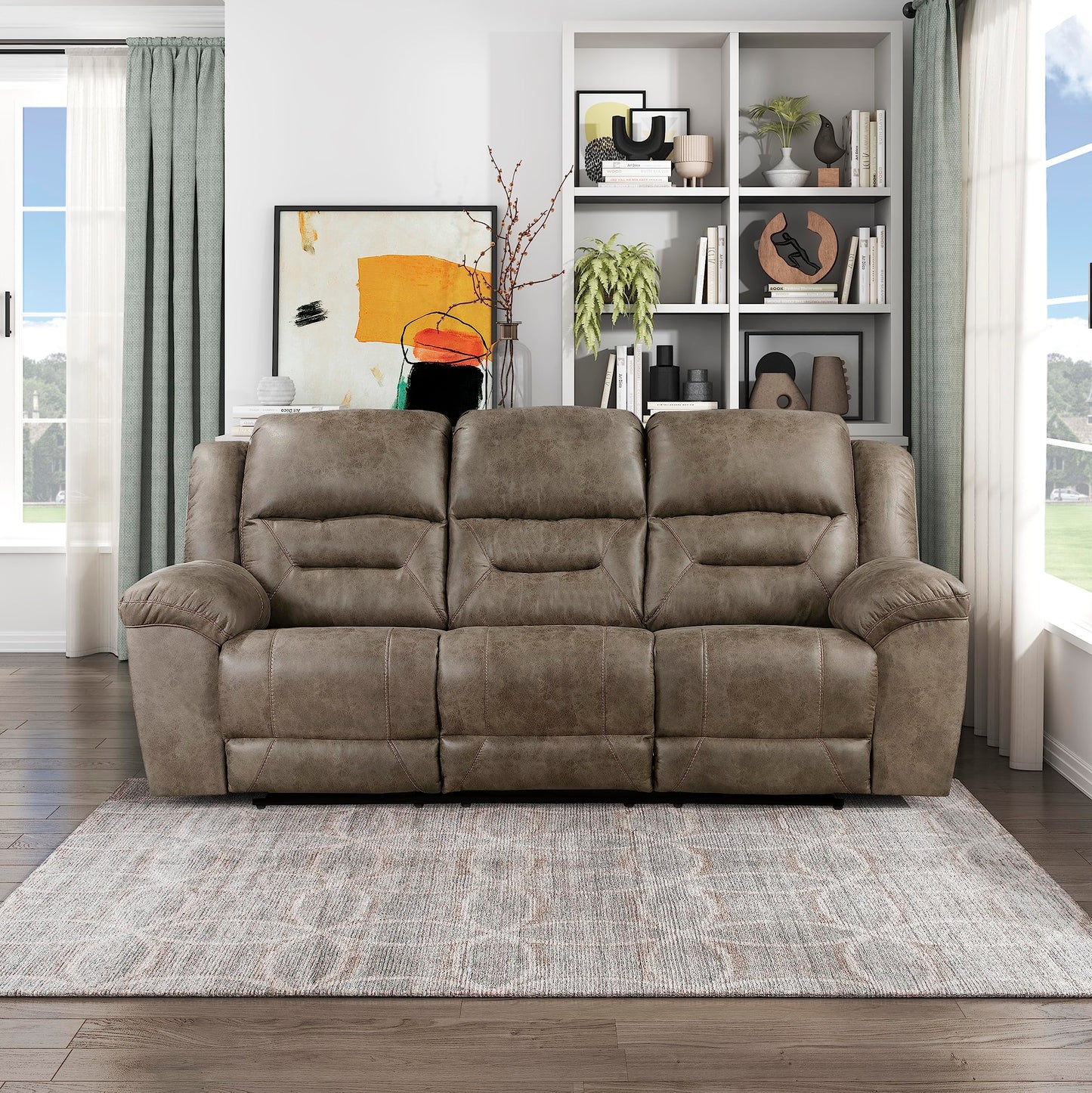 Lexicon Reclining Living Room Set, Wall Hugger Manual Reclining Sofas, Couches for Living Room, Home Theater Seating, Includes Dual Reclining Sofa and Loveseat, 2-Piece Set, Brown