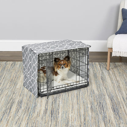 New World Small Dog Crate Cover Featuring Teflon Fabric Protector, Poly-Cotton Privacy Kennel Cover Fits Most 61 cm Crates, Gray Designer Print, Machine Washable, Reduces Barking, BCVR-24GYT