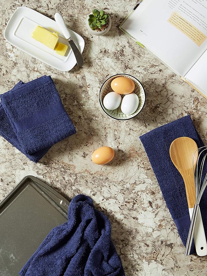 DII Basic Terry Collection Waffle Dishtowel Set, Solid Blue, 4 Piece