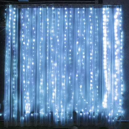 Dazzle Bright Curtain String Lights, 300 LED 9.8ft x 9.8ft 8 Lighting Modes Fairy Lights USB Powered, Waterproof Lights for Christmas Party Wedding Outdoor Indoor Wall Decorations (White)