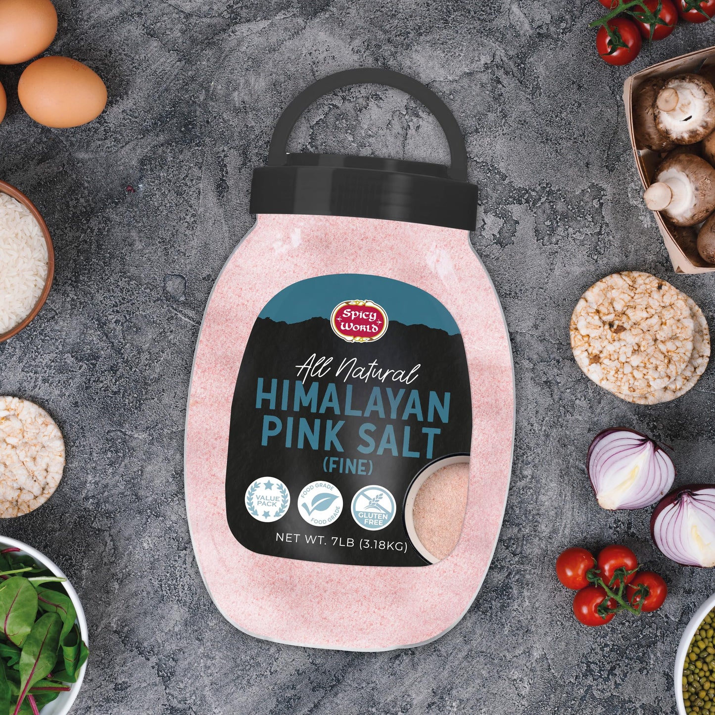 Himalayan Pink Salt Fine Grain 7 LB Jar - Pure & Natural, Mineral-Rich, For Cooking, Seasoning, Baking, Table Use - By Spicy World