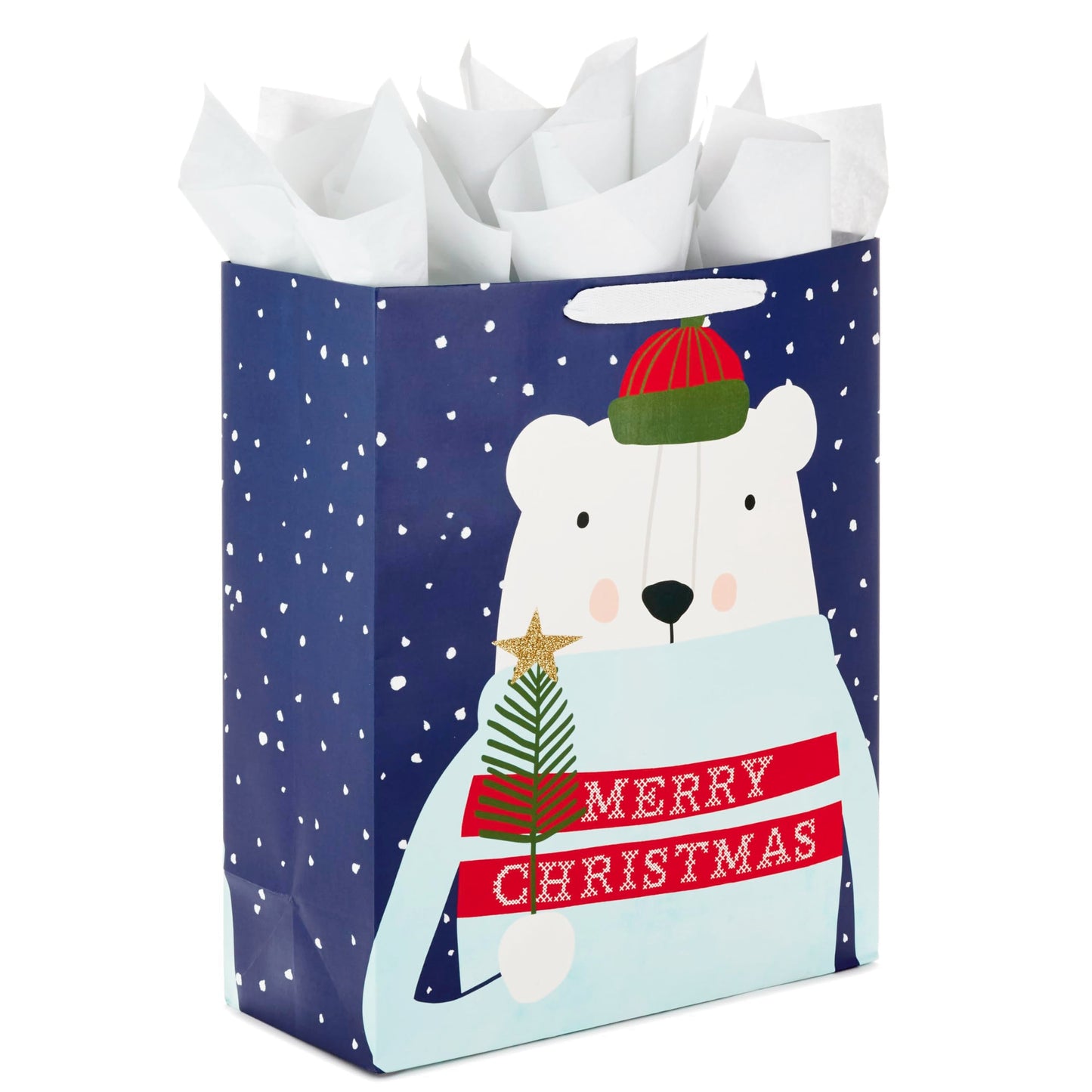 Hallmark 15" Extra Large Christmas Gift Bag with Tissue Paper (Merry Christmas Polar Bear) for Kids, Adults, Coworkers, Neighbors