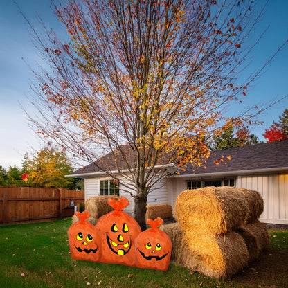 Set Of 4 Halloween Decorative Giant Lawn Bags With Twist Ties (Pumpkin & Ghost)