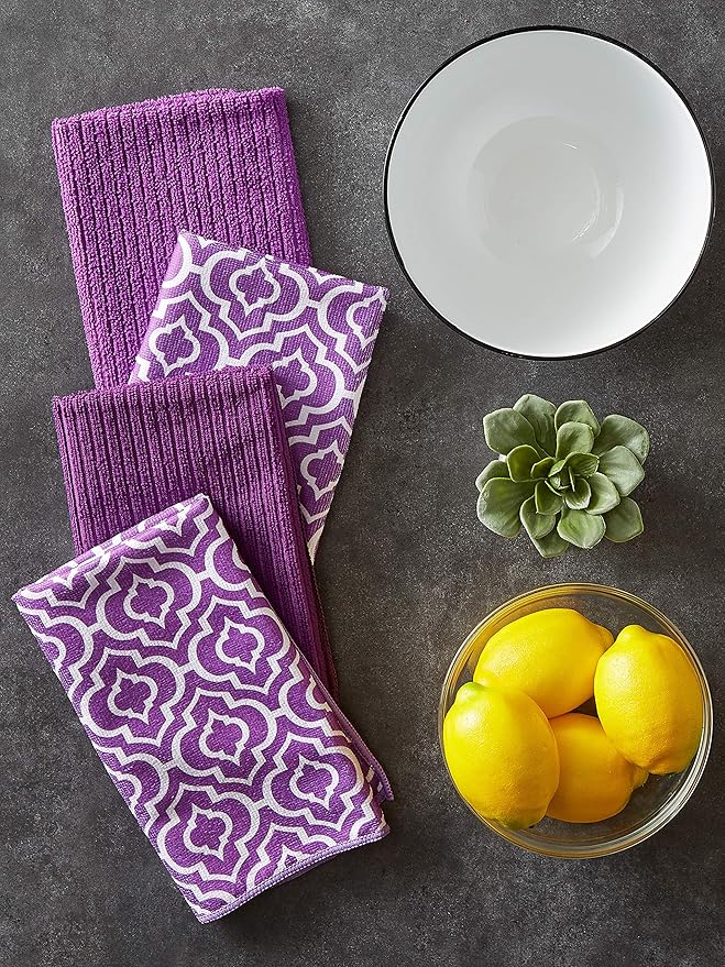 DII Cleaning Collection Multi-Purpose Microfiber, Eggplant Lattice, Dishtowel