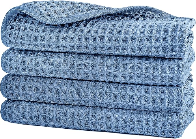 POLYTE 430 GSM Microfiber Lint Free Washcloth Face Towel, 13 x 13 in, 4 Pack