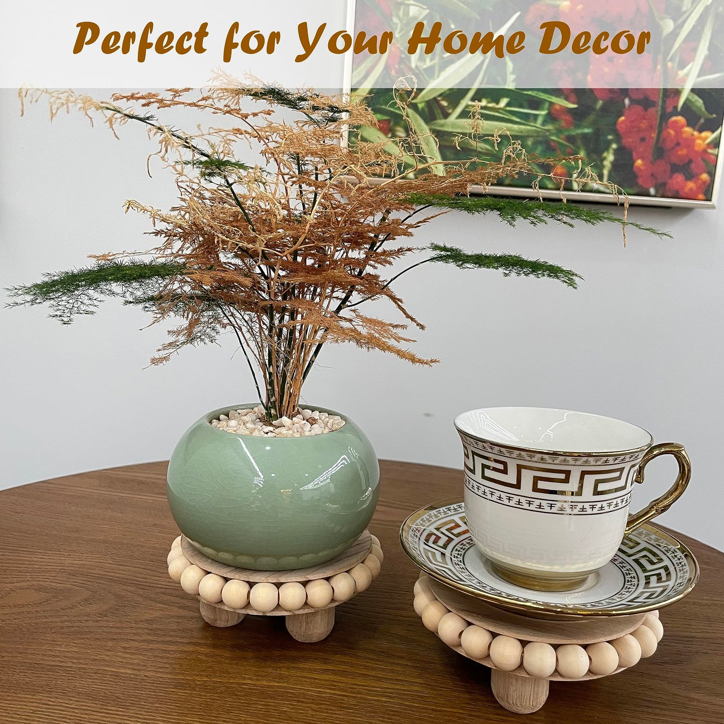3 Pcs Small Wood Risers for Display,Mini 4 Inch Wooden Round Riser Famrhouse Pedestal Decor Succulent Potted Beaded Stand for Table Tiered Trays Home Kitchen Decoration (Mini Light Brown-3pack)