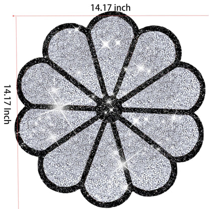 Washable Waterproof Diamond Circle Placemats for Round Tablescape Decor for Dinner and Kitchen Bling Placemats for Weddings & Special Events -2 PCS (Silver and Black)