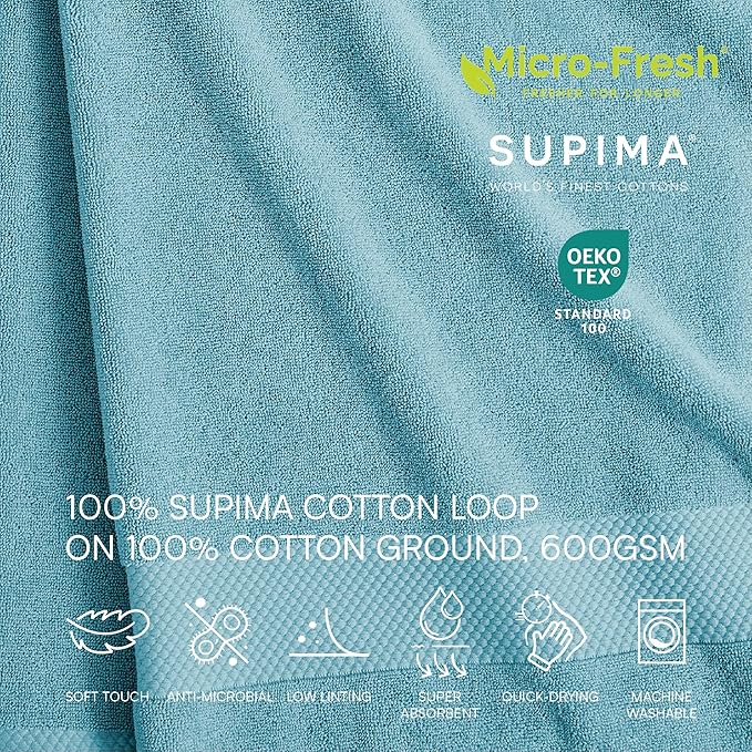 Lacoste Heritage Supima Cotton 6-Piece Towel Set, 2 Bath Towels, 2 Hand Towels