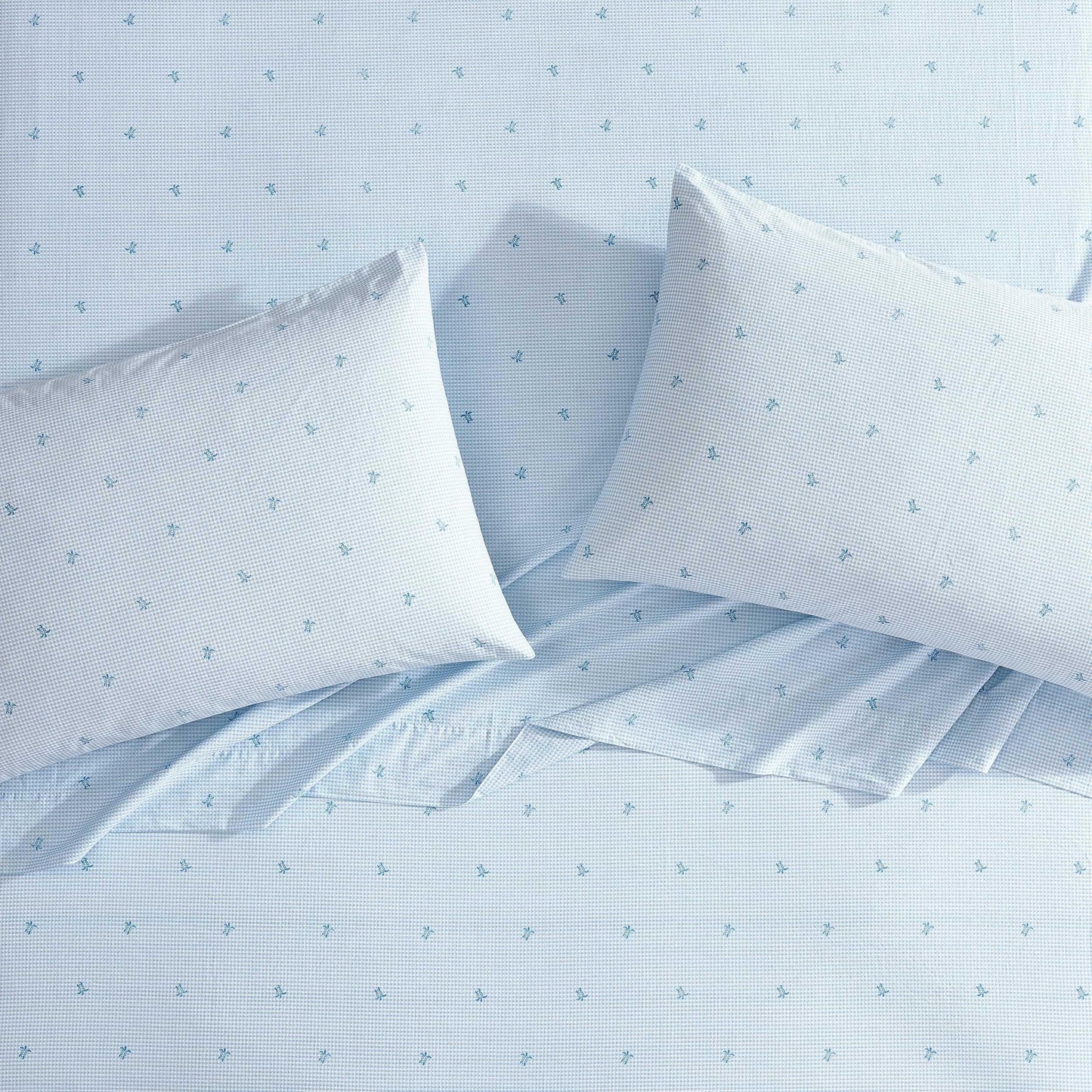 Laura Ashley – Twin Size Sheet Set, Soft & Lightweight Cotton Percale Bedding with Matching Pillowcase, Deep Pocket, Coastal Room Decor, College Dorm Room Essentials (Turtle Gingham Blue)