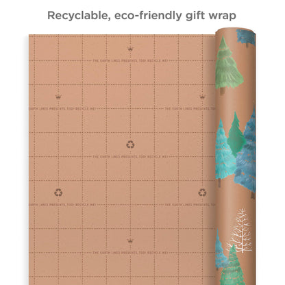 Hallmark Christmas Wrapping Paper Rolls, Brown Kraft Snowflakes, Blue and Green Foliage, Trees Gift Wrap (Pack of 3: 90 sq. ft. ttl.) for Holiday Parties, Winter Weddings, Birthdays