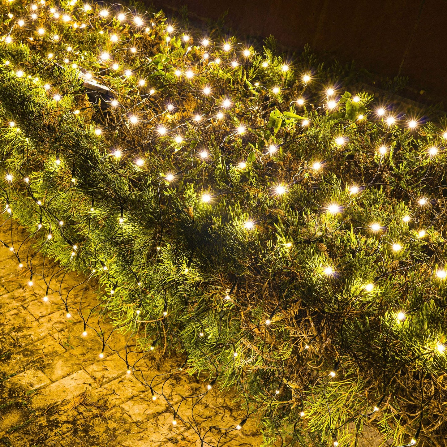 Outdoor Christmas Lights, 360 LED 12FT x 5FT Green Wire Waterproof Christmas Net Light Outdoor Plug in with 8 Modes, Warm White Mesh Lights Decorations for Xmas Indoor Tree Bush Yard Home Decor
