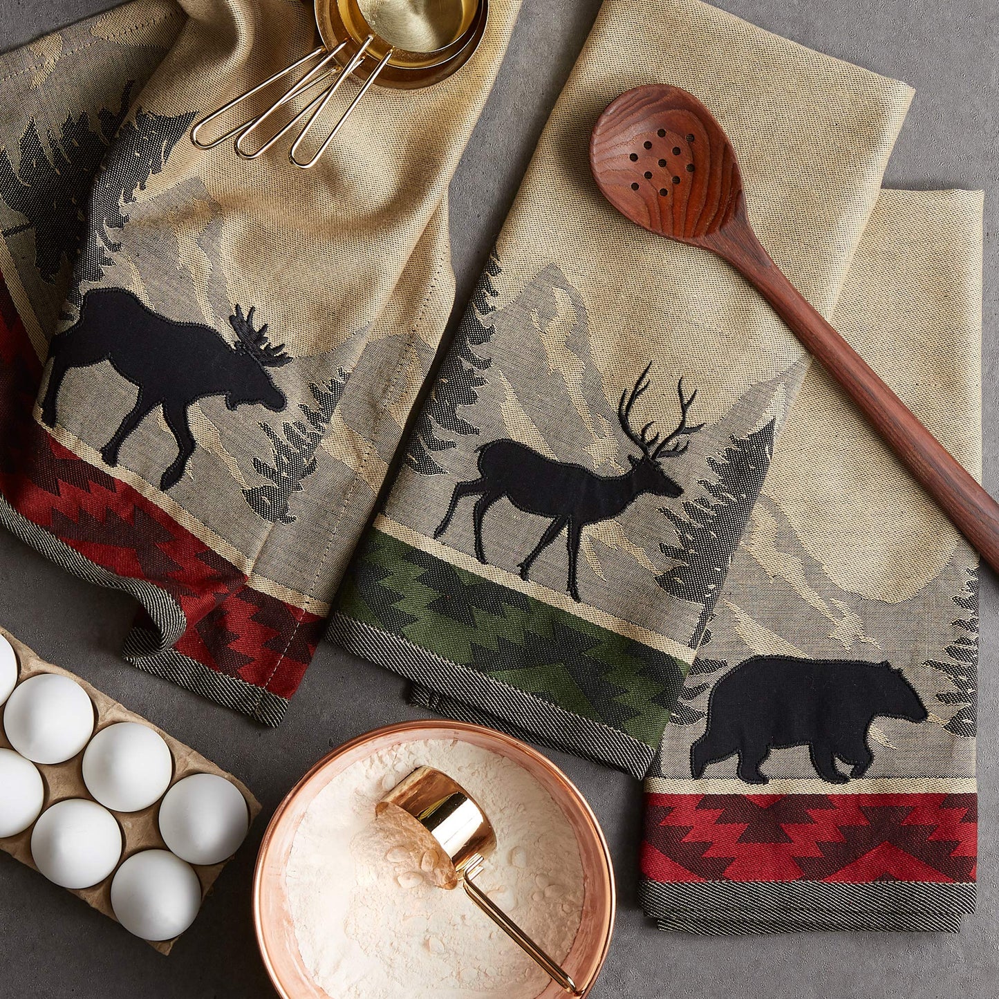 DII Woodlands Collection Dishtowel Set, 18x28, in The Woods, 3 Piece