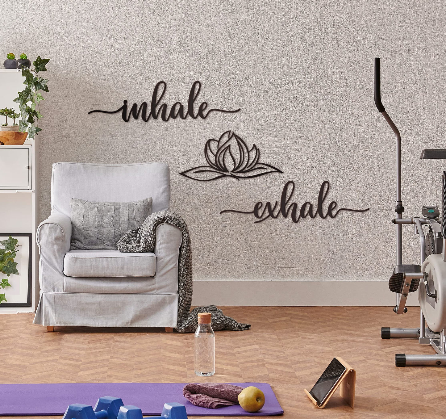 Vivegate Home Inhale Exhale Wall Art Lotus Flower Metal Zen Wall Decor - 18"X18" Black Modern Clearance Inhale Exhale Lotus Flower Metal Wall Signs For Hanging Room Shelf Décor