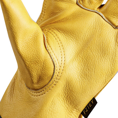 FZTEY 2 Pairs Gardening Work Gloves Ladies, Safety Protective Leather Gauntlets for Men & Women Birthday & Christmas Gifts 7(Small, Yellow)