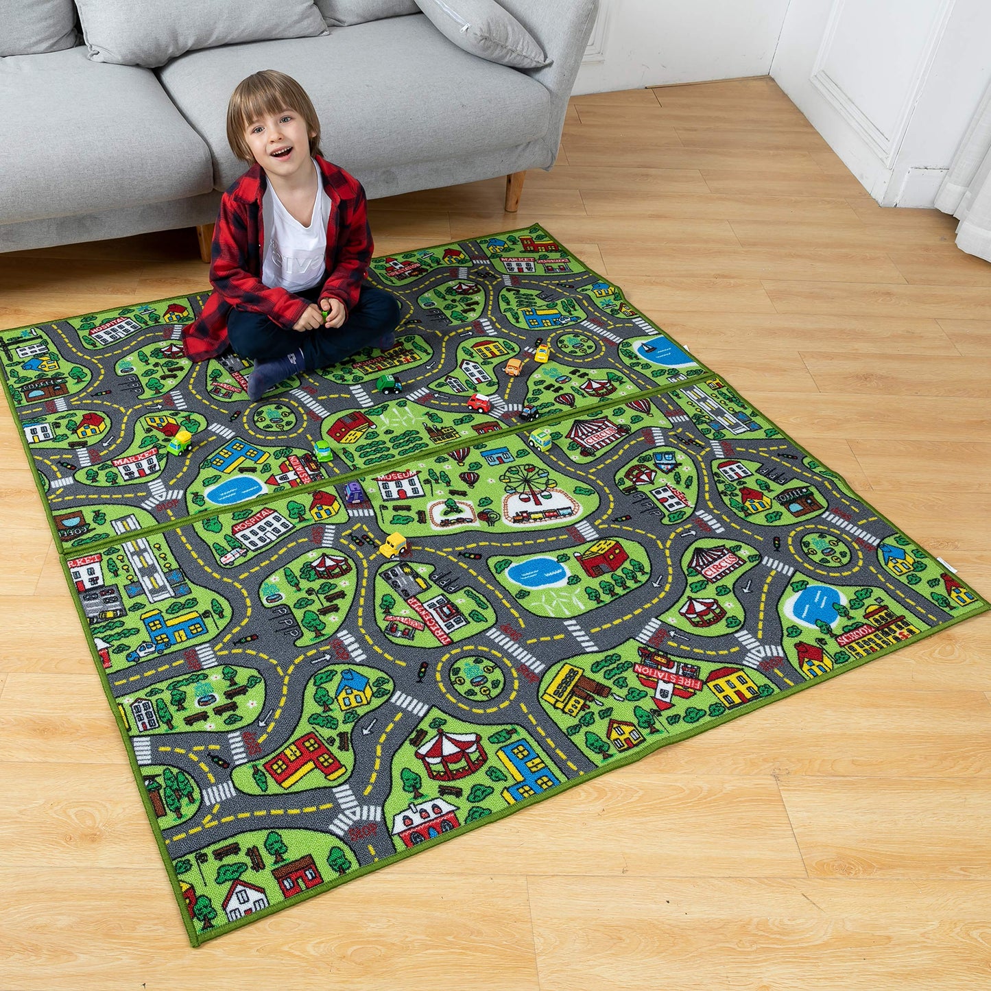 JOYIN 2 Pack Kids City Town Rug(150x80cm),Car Play Carpet,Road Rug for Toddlers,Pretend Play Gift for Kids,Educational Floor Mat for Bedroom & Playroom,Toy for Boys and Girls