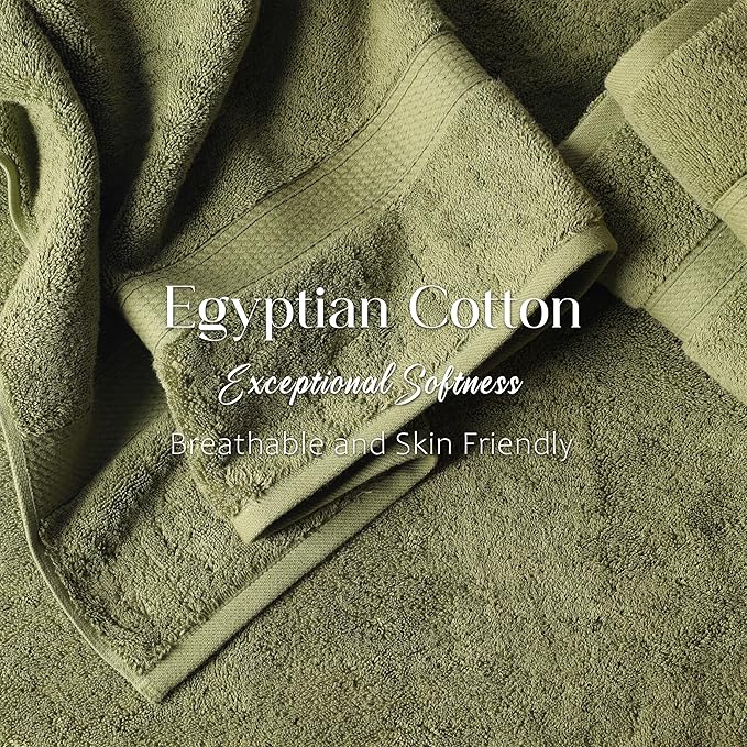 Superior Solid Egyptian Cotton Towel Set, Washcloths 13” x 13”, Hand Towels 20”
