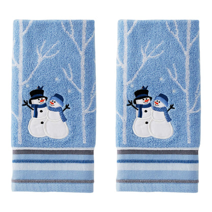 SKL Home Christmas Winter Friends Snowman Hand Towel 2pc Set for Bath/Kitchen & Gift, Blue