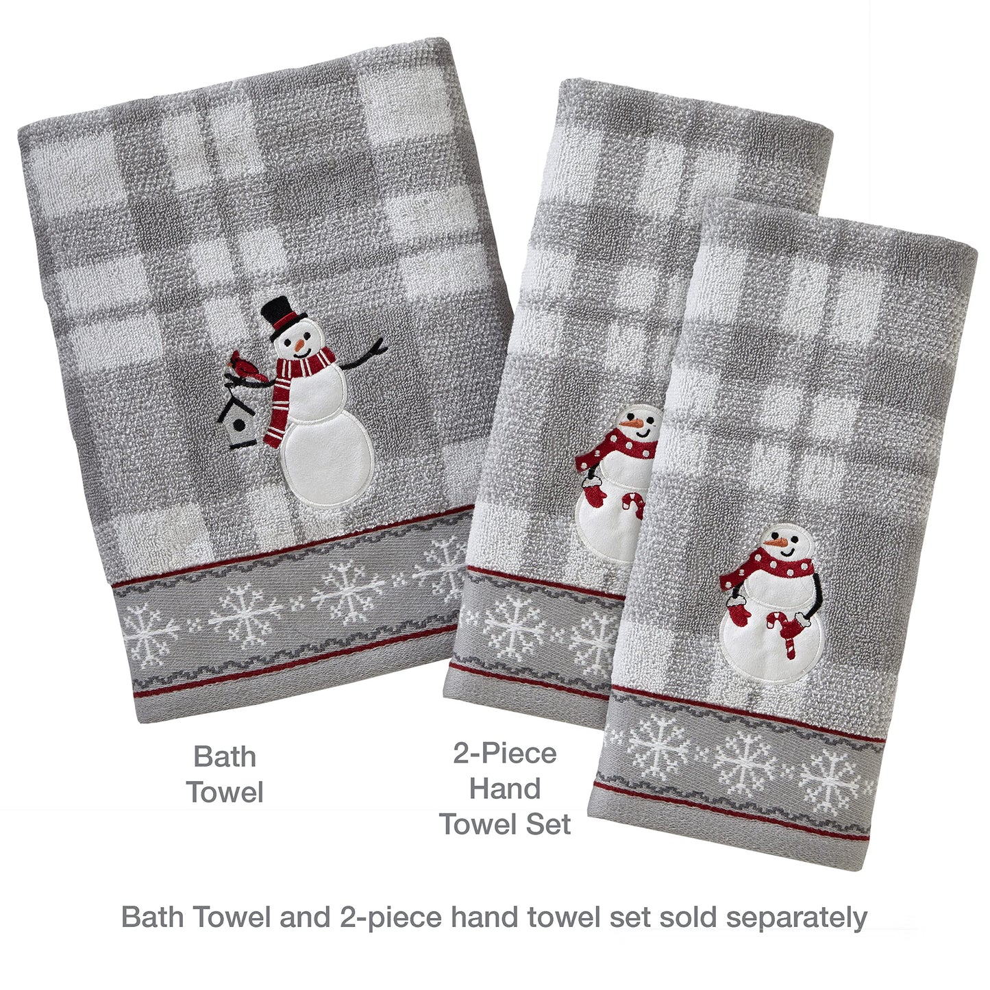 SKL Home Christmas/Winter Whistler Snowman Hand Towel 2pc Set for Bath/Kitchen/Bar & Gift, Gray