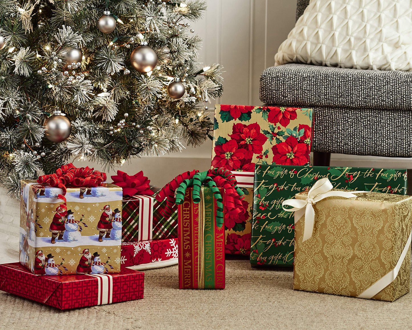 Hallmark Reversible Christmas Wrapping Paper Bundle, Traditional (Pack of 4, 150 sq. ft. ttl.)