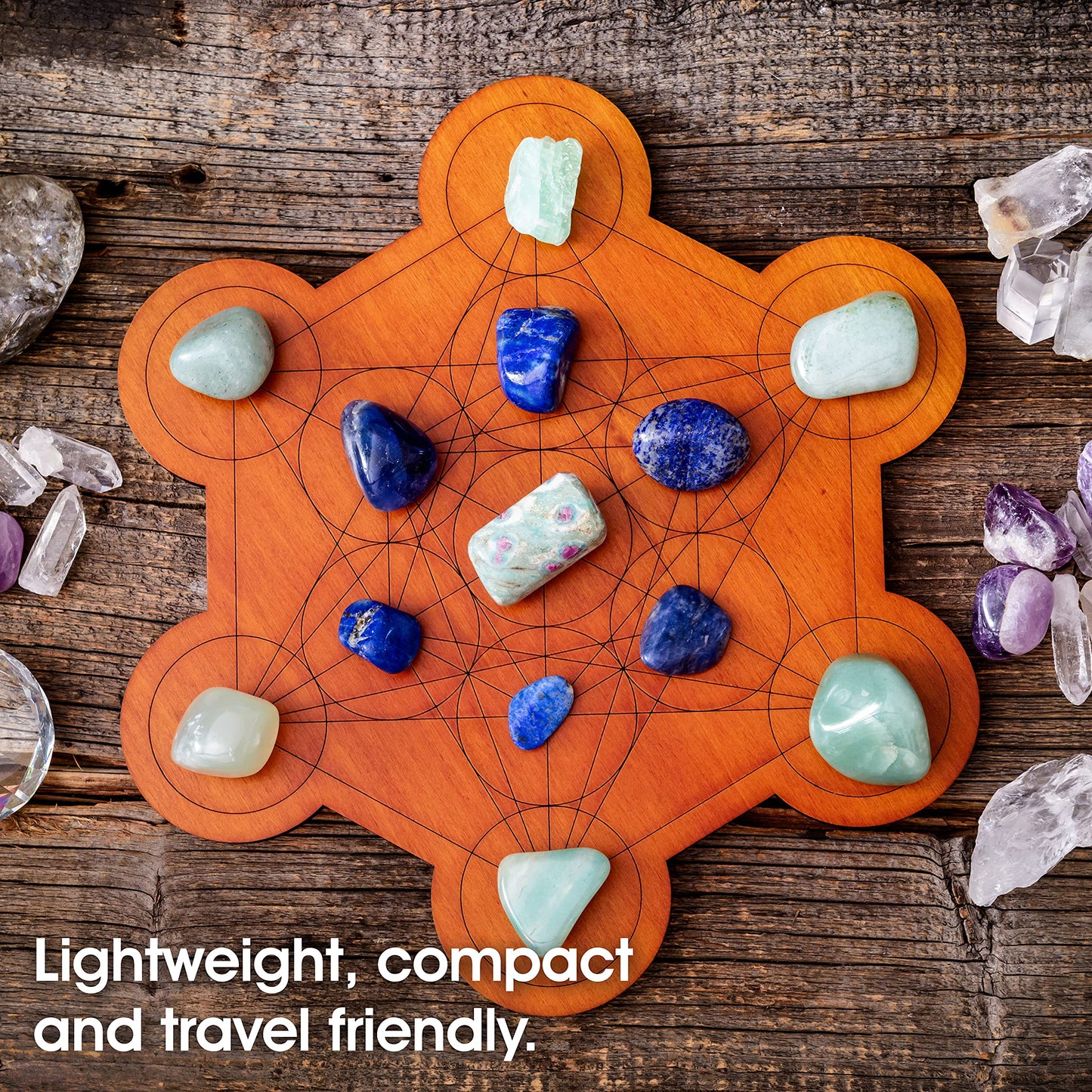 Curawood Crystal Grid Board for Stones - 10" Diameter Metatron's Cube Sacred Geometry Board - Amplify the Power of Your Crystals - Chakra Grid Plate, Altar Decor - Cubo de Metatron