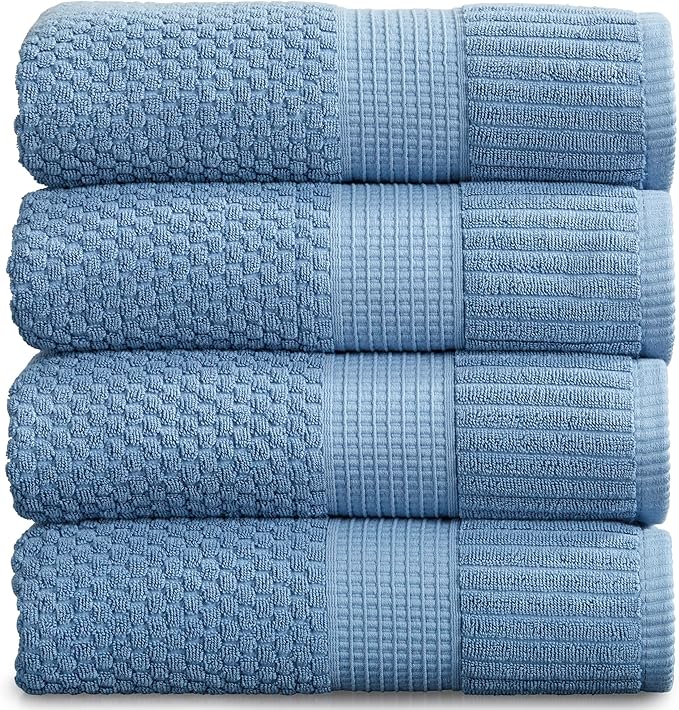 NY Loft 100% Cotton Bath Towel 4 Pack | Super Soft & Absorbent Quick-Dry Bath