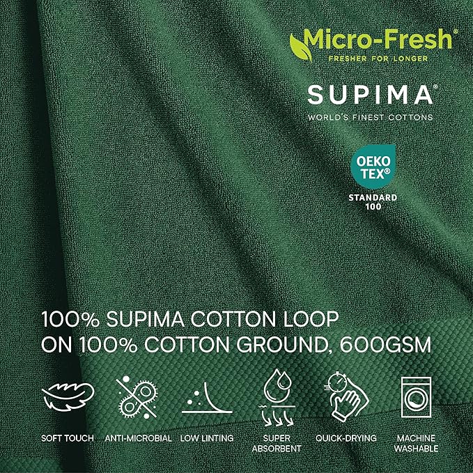 Lacoste Heritage 100% Supima Cotton Hand Towel, Croc Green, Premium Super Soft