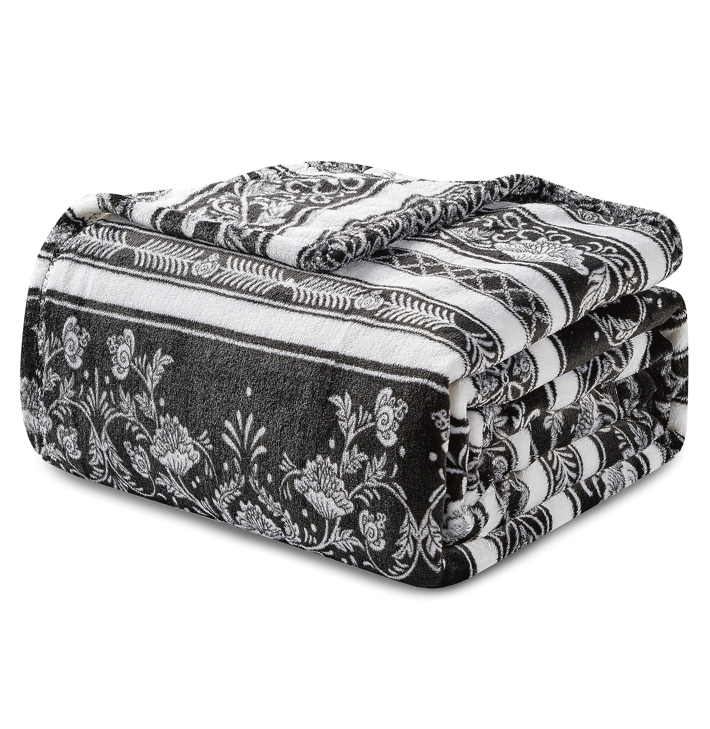 Elegant Comfort Ultra Soft Print Flannel Fleece Bed Blanket, Cozy-Fuzzy Lightweight Bedspread Coverlet, All Season Decorative Blanket for Couch, Sofa, Striped Design, King Size, Odelia