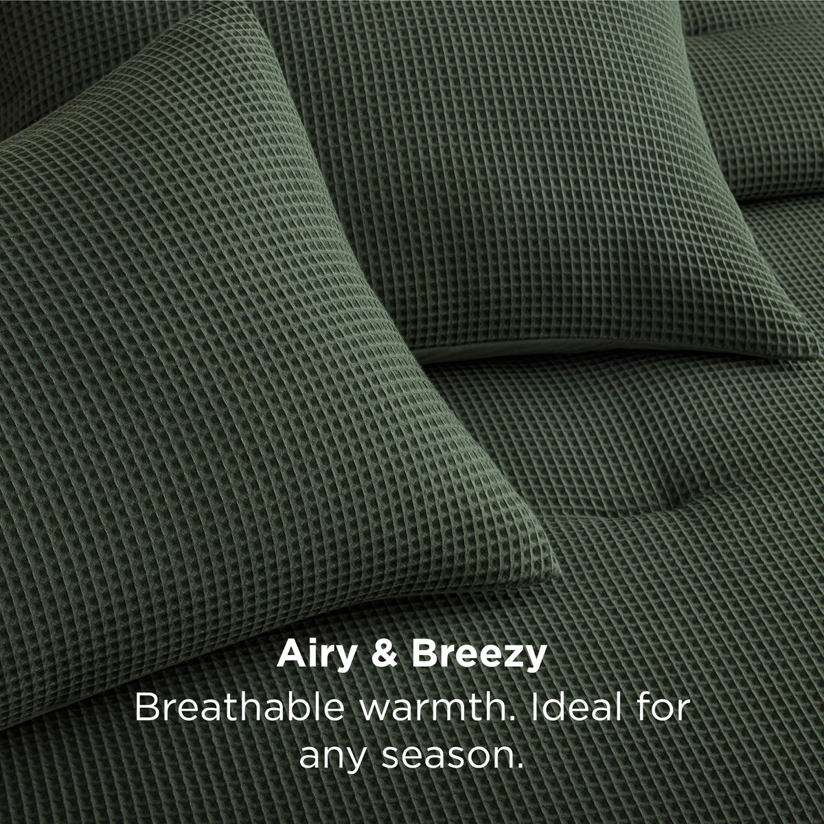 Bedsure Oliver Green Queen Bedding Comforter Set, Waffle Breathable Bedding Set, All Season Comforter with 3 Pieces, 1 Waffle Weave Comforter (90"x90") and 2 Pillowcases (20"x26")