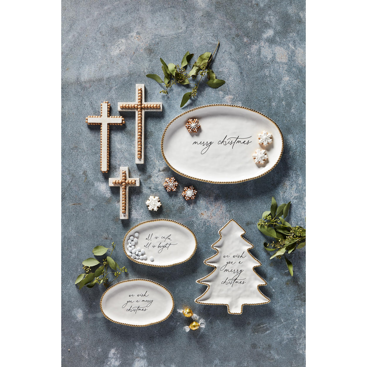 Mud Pie Christmas Tree Beaded Platter; 12 3/4" x 10 1/4"