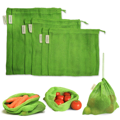 NECAVU 100% Cotton Set of 6 Fridge Bag | Eco-Friendly Natural Vegetables Bags for Fridge Storage & mesh net Vegetable Bag Fridge | Multi-Purpose Eco-Friendly Cotton mesh Bag (Neem Green)