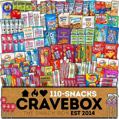 CRAVEBOX Snack Box (110 Count) Easter Variety Pack Care Package Gift Basket Adult Kid Guy Girl Women Men Birthday College Student Office College Back to School