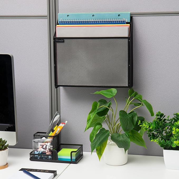 Mind Reader Vertical File Storage, Desktop Organizer, Wall Mount, Metal Mesh