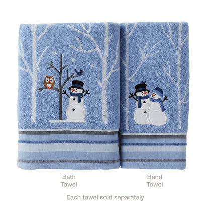 SKL Home Christmas Winter Friends Snowman Hand Towel 2pc Set for Bath/Kitchen & Gift, Blue
