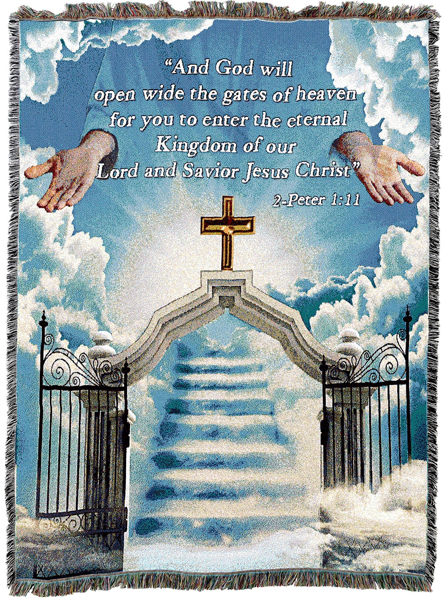 Heaven's Gate 1 Blanket - God Will Open Wide The Gates of Heaven - Scriptures 2 Peter 1:11 Blanket - Sympathy Bereavement Gift Tapestry Throw Woven from Cotton - Made in the USA (72x54)
