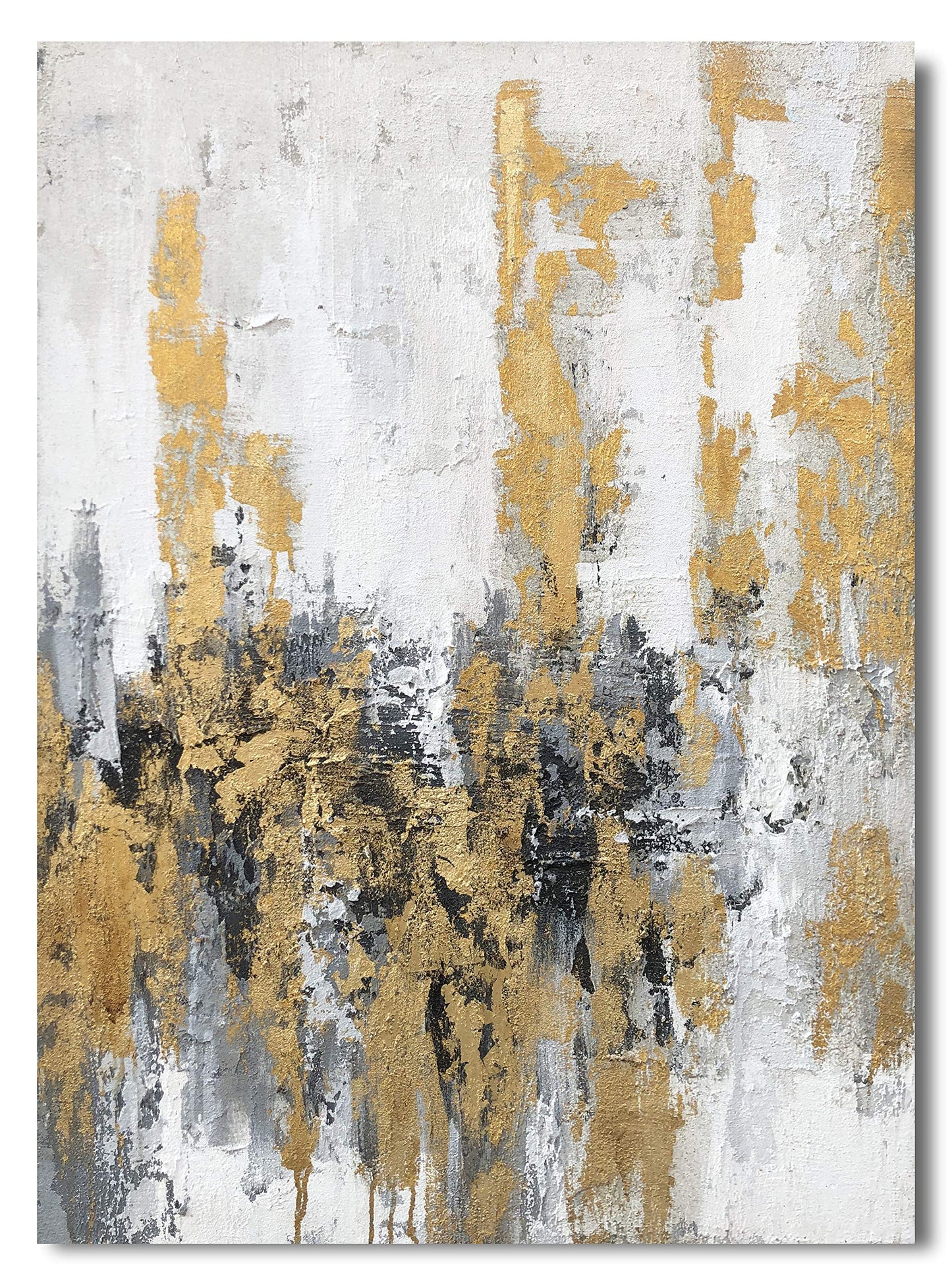 Yihui Arts Modern Abstract Skyline Canvas Wall Artwork with Gold Foil Hand Painted Art Painting Pictures for Living Room Bathroom Home Decoration