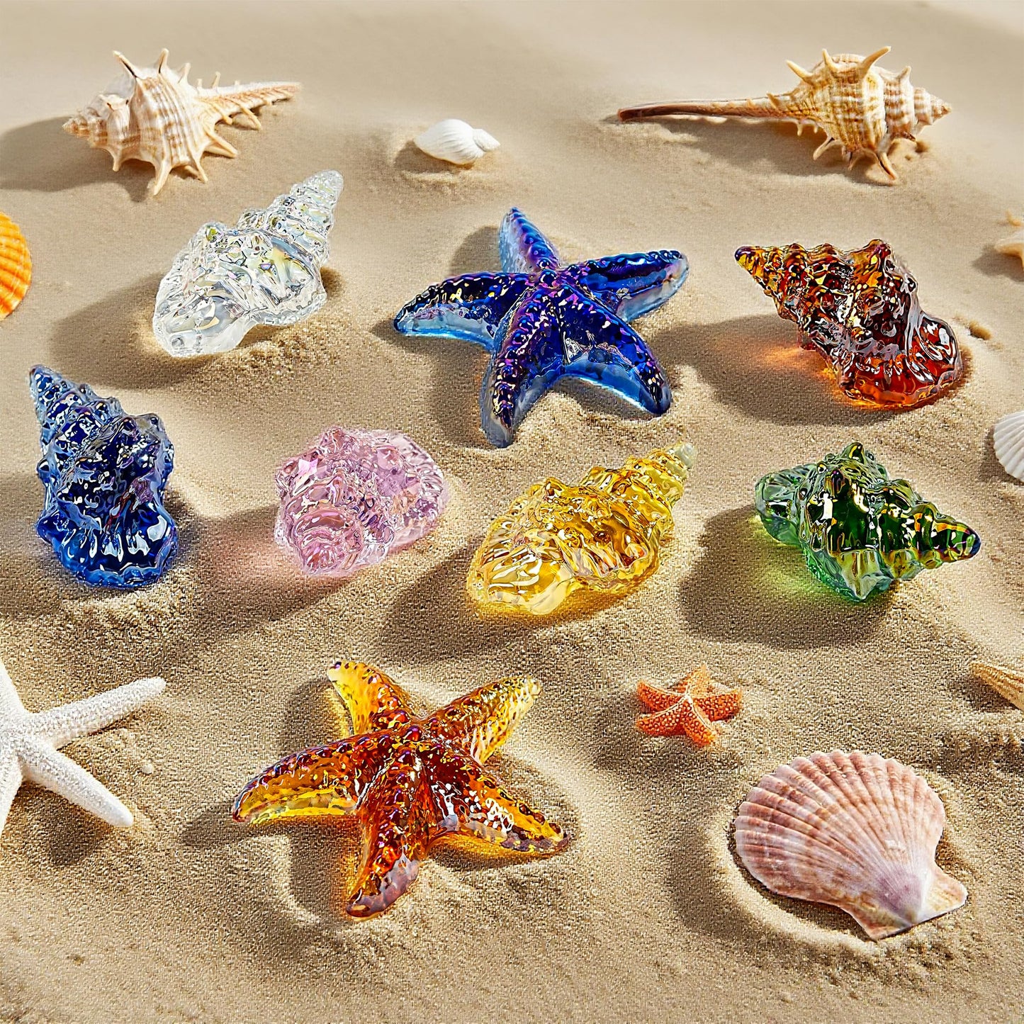 H&D HYALINE & DORA Set of 6 Blown Glass Conch Figurine Miniature Sea Animals Collectible Figurine Tiny Crystal Conch Statues for Tables, Desks Home Decor