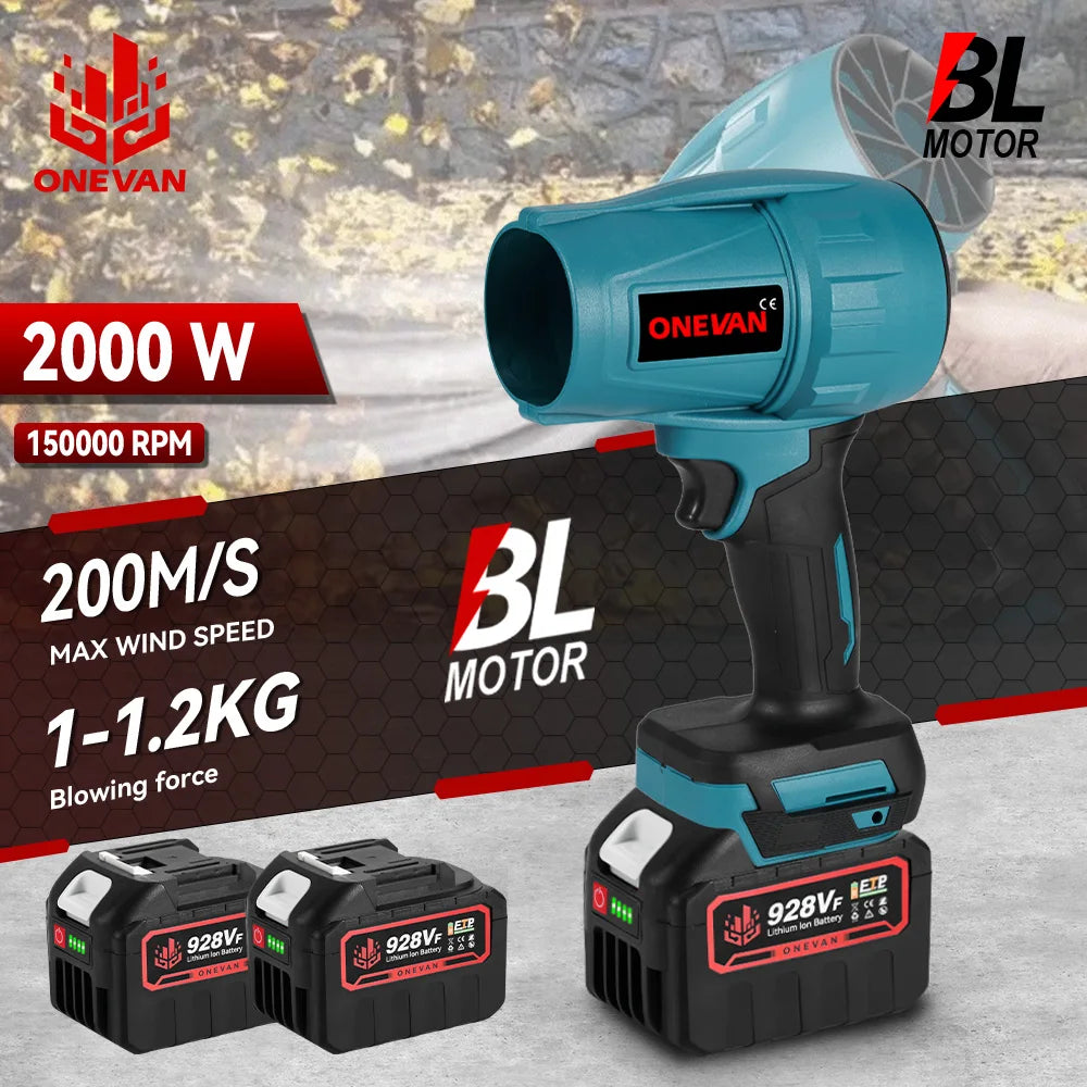 ONEVAN 2000W 200M/S Brushless Electric Turbo Fan Cordless Leaf Air Blowers Jet Fan Snow Dust Blowing Power Tool Fit 18V Battery