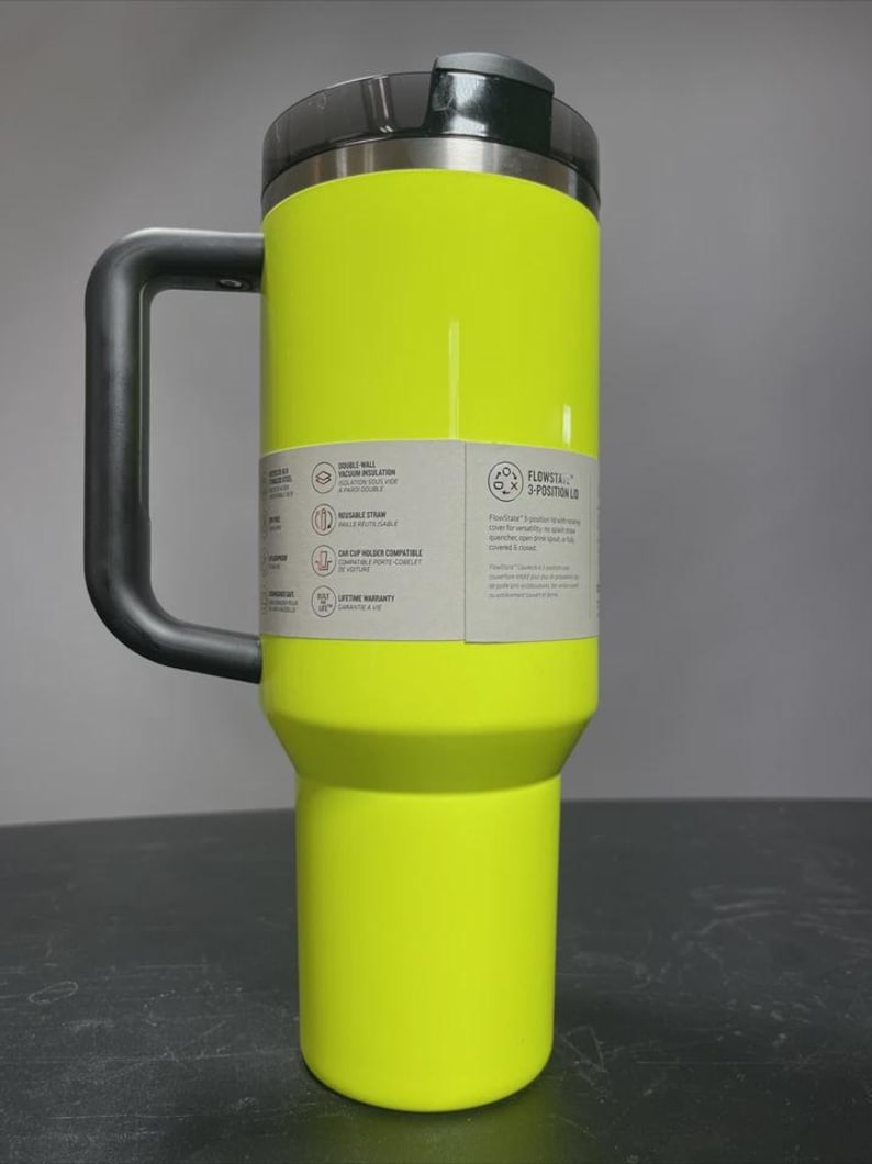 Neon Yellow Stanley Quencher H2.0 40oz Tumbler with Straw | Bright Travel Cup